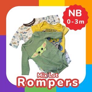 Baby Boy 3pc Romper Bundle NB/0-3M Star Wars, Justice League, Little Me
